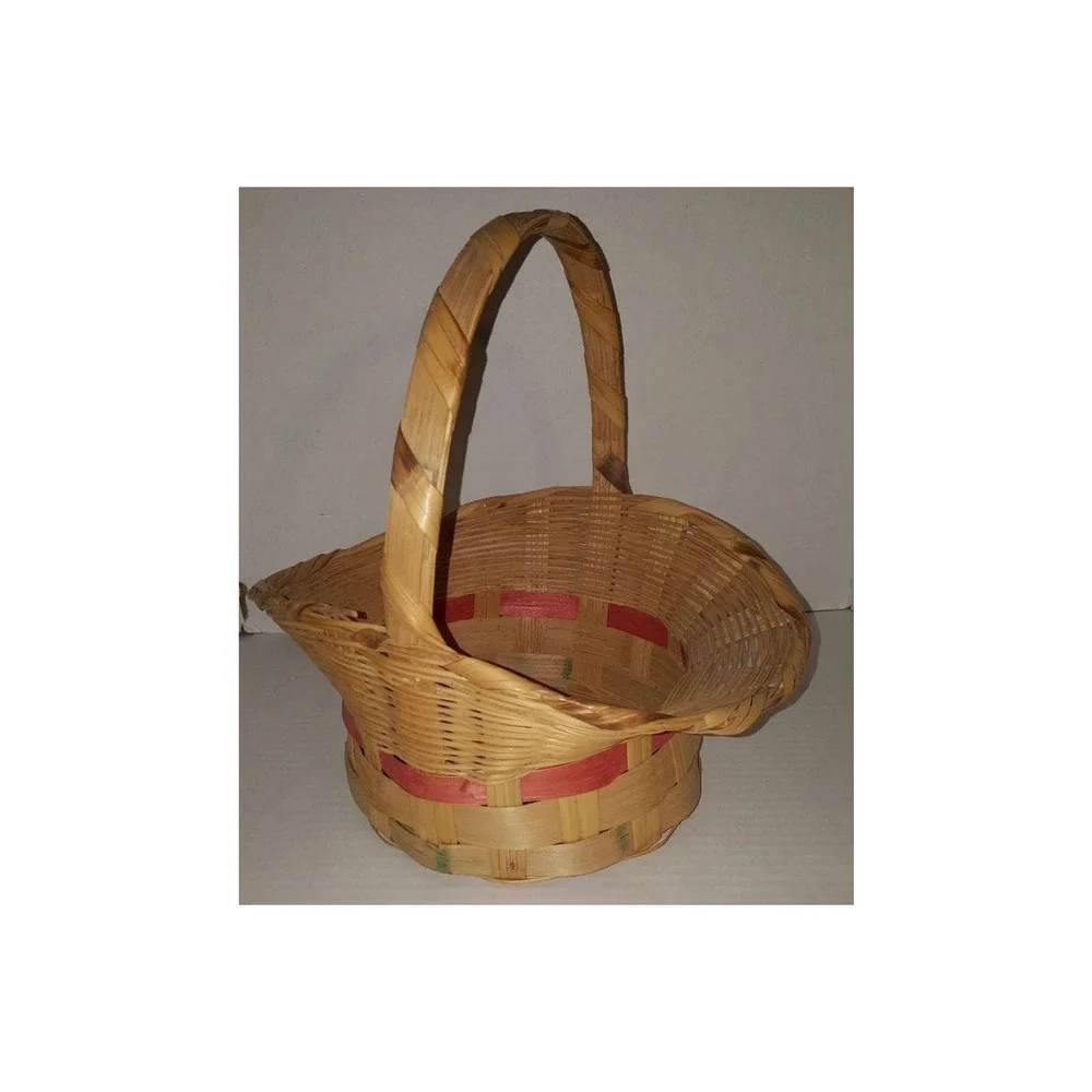 Vintage Woven Wicker Wide Rim Easter Basket Rare